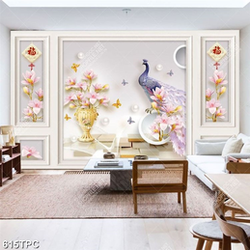 Tranh phào chỉ 8d bình hoa mộc lan bên chú chim công Tranh phào chỉ 8d bình hoa mộc lan bên chú chim công