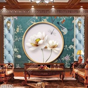 Tranh phào chỉ trang trí bông hoa sen giả ngọc  và chú chim