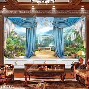 Tranh phào chỉ in 3d tầm rèm xanh hướng ra con sông dài