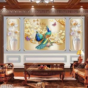 Tranh phào chỉ nghệ thuật đôi chim công bên hoa mộc lan