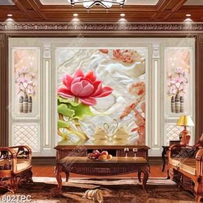 Tranh phào chỉ dán tường bông hoa sen hồng giả ngọc