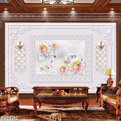 Tranh phào chỉ in uv đàn bướm xinh trên hồ thiên nga trắng