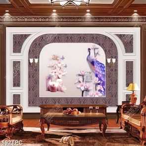 Tranh phào chỉ dán tường chú chim công và hoa mộc lan