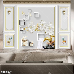 Tranh phào chỉ in 3d những ô vuông bên bông hoa giả ngọc