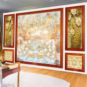 Tranh phào chỉ nghệ thuật đôi tuần lộc và cành hoa mộc lan