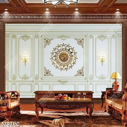 Tranh phào chỉ trang trí những hoa văn vàng trên nền trắng