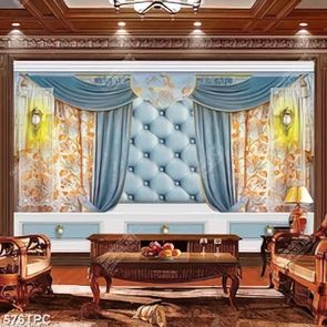 Tranh phào chỉ nghệ thuật màn rèm trên tường sáng đèn