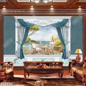 Tranh phào chỉ 8d tấm màn rèm màu xanh bên bờ biển Tranh phào chỉ 8d tấm màn rèm màu xanh bên bờ biển