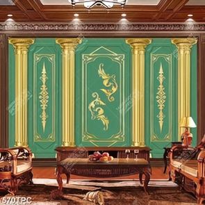 Decor tranh phào chỉ những cột vàng trên nền màu xanh