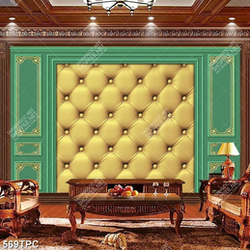 Tranh phào chỉ trang trí hoa tiết vàng trên nền tường xanh