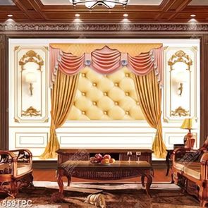 Tranh phào chỉ trang trí bức rèm vàng bên  đèn treo tường