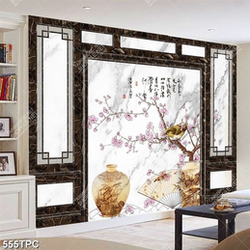 Tranh phào chỉ 8d cành hoa anh đào khoe sắc bên chiêc quạt Tranh phào chỉ 8d cành hoa anh đào khoe sắc bên chiêc quạt
