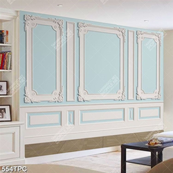 Tranh phào chỉ in canvas hoa văn khung trắng trên nền xanh