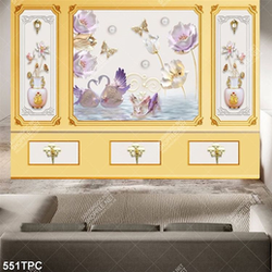 Tranh phào chỉ in uv đôi thiên nga trắng bên đàn cá chép