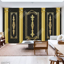 Tranh phào chỉ in canvas những cột đúc vàng trên nền tối