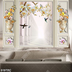 Tranh phào chỉ trang trí canh hoa mộc lan trắng bên bình hoa