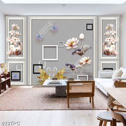 Tranh phào chỉ 5d những bông hoa sen bên đôi thiên nga