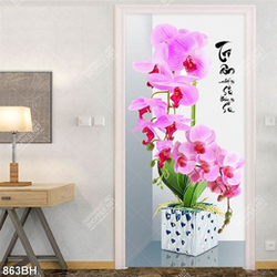 Tranh bình hoa 3d những nhành hoa phong lan tím bên câu đối