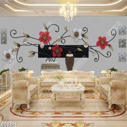 Tranh decor bình hoa những bông hoa đỏ trắng trên bức tường