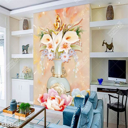 Tranh bình hoa decor những bông hoa mẫu đơn giả hồng ngọc