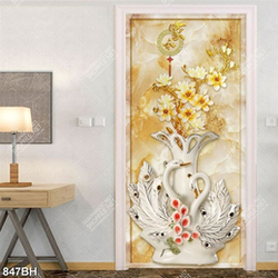 Tranh bình hoa dán tường đôi thiên nga trên chiếc bình gốm