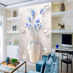 Tranh bình hoa 3d hoa lục bình màu xanh lam và viên ngọc trai