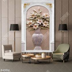 Tranh bình hoa lan giả ngọc trên bức tường xám nghệ thuật