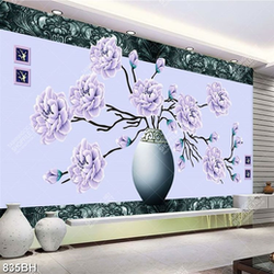 Tranh bình hoa những bông hoa mẫu đơn tím treo tường