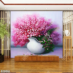 Tranh bình hoa dán tường những bông hoa nhí khoe sắc hồng