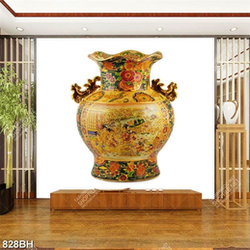 Tranh bình hoa in canvas chiếc bình gốm họa tiết trung hoa