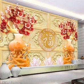 Tranh bình hoa 3d những cành hoa anh đào giả hồng ngọc