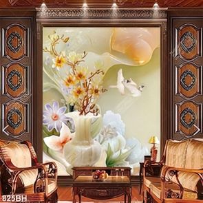 Tranh bình hoa in uv những cành hoa mộc lan bên đôi chim