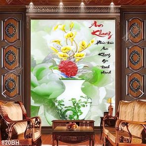 Tranh bình hoa những bông hoa lục bình dáp vàng dán tường