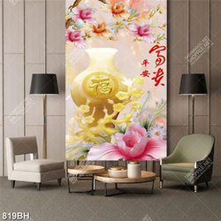 Tranh bình hoa in canvas chiếc bình giả ngọc bên hoa mẫu đơn