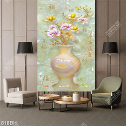 Tranh bình hoa mộc lan giả ngọc nhiều màu sắc trên tường 3d