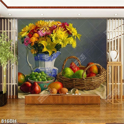 Tranh bình hoa in uv những bông hoa cúc vàng trên bàn tiệc