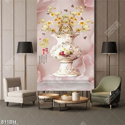 Tranh bình mộc lan và chữ hán bên đàn bướm dán tường