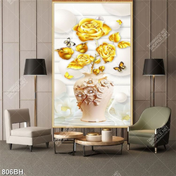 Tranh bình hoa trang trí những bông hồng dáp vàng lộng lẫy