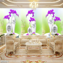 Tranh bình hoa 3 tấm psd hoa phong lan tím khoe sắc rực rỡ