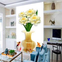 Tranh bình hoa decor bông hoa mẫu đơn giả ngọc và cá chép