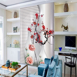 Tranh bình hoa dán tường những cành hoa đào đỏ rực khoe sắc
