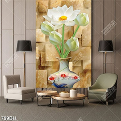 Tranh bình hoa sen trắng trên nền gạch giả ngọc treo tường