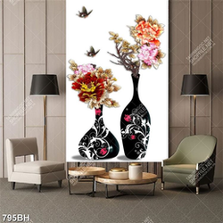 Tranh bình hoa nghệ thuật chú bướm bay trên bông mẫu đơn