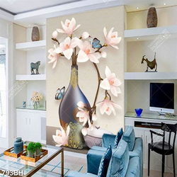 Tranh bình hoa dán tường nhành hoa mộc lan bên chú bướm