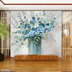 Tranh bình hoa in canvas những cành hoa nhí màu xanh lam