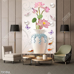 Tranh bình hoa 3d đàn bướm bên những bông hoa sen hồng