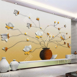 Tranh bình hoa dán tường những bông hoa trắng tinh khiết