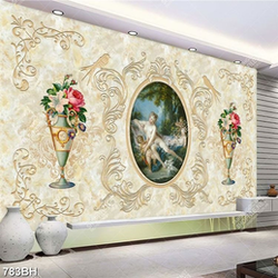 Tranh bình hoa ly bên bức hình đức mẹ và thiên thần in canvas