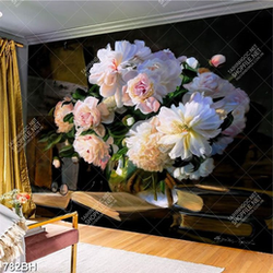 Tranh bình hoa in 3d cành hoa mẫu đơn trắng trên chiếc bàn