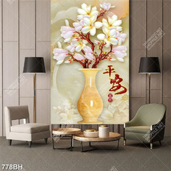 Tranh bình hoa mộc lan và dòng chữ hán trên nên giả ngọc psd